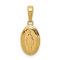 14K Yellow Gold Polished and Satin Solid Miraculous Medal Oval Charm view 1