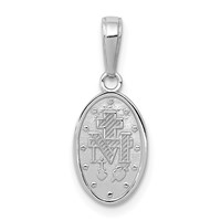 14K White Gold Polished and Satin Solid Miraculous Medal Oval Charm view 3