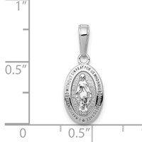 14K White Gold Polished and Satin Solid Miraculous Medal Oval Charm view 4