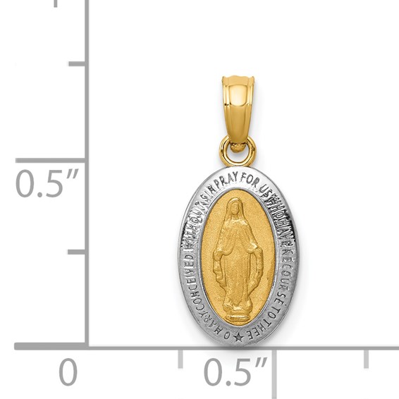 14k and White Rhodium Solid Small Miraculous Medal Oval Charm