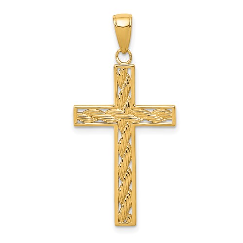 14K Yellow Gold Rope Cross Pendant