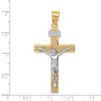 14K Two-tone Diamond-cut Lattice Cross Pendant with Crucifix view 3