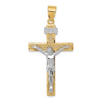 14K Two-tone Diamond-cut Lattice Cross Pendant with Crucifix view 1