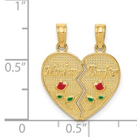 14K Yellow Gold Enameled Flowers Mother - Daughter 2-Piece Break-apart Pendant view 4