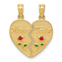 14K Yellow Gold Enameled Flowers Mother - Daughter 2-Piece Break-apart Pendant view 1