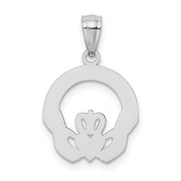 14K White Gold Solid Diamond-cut Claddagh Pendant view 3
