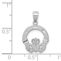 14K White Gold Solid Diamond-cut Claddagh Pendant view 4