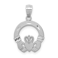 14K White Gold Solid Diamond-cut Claddagh Pendant view 1