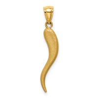 14K Yellow Gold Solid Diamond-cut 3-D Italian Horn Charm view 4