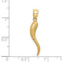 14K Yellow Gold Solid Diamond-cut 3-D Italian Horn Charm view 3