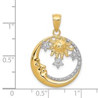 14K and White Rhodium Diamond-cut Moon Stars Sun Pendant view 4