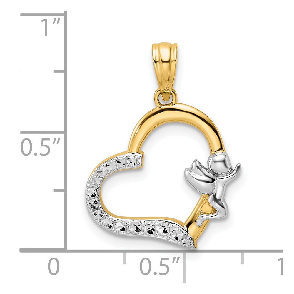 14k & White Rhodium Cherub on Heart Pendant (M2905)