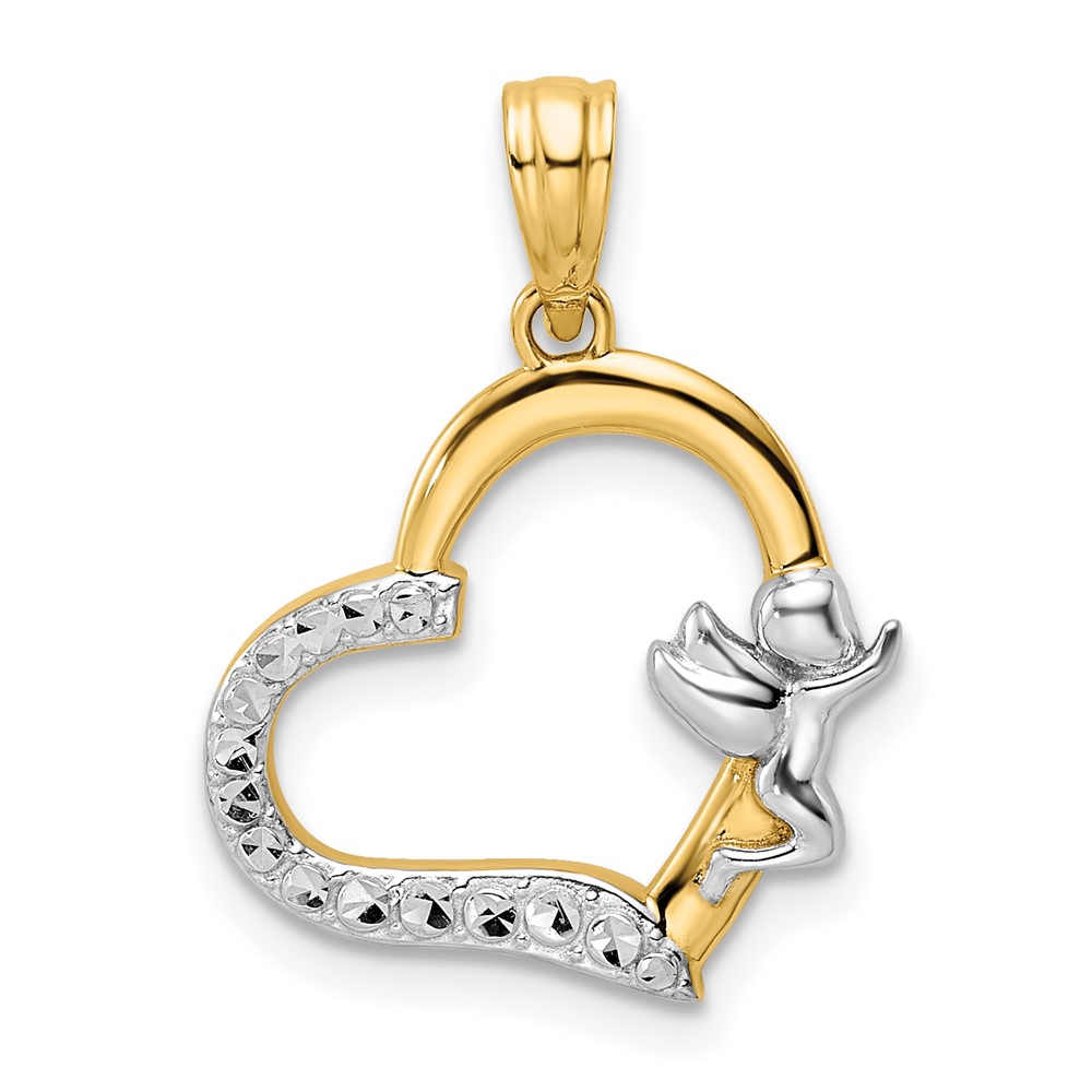 14k & White Rhodium Cherub on Heart Pendant (M2905)