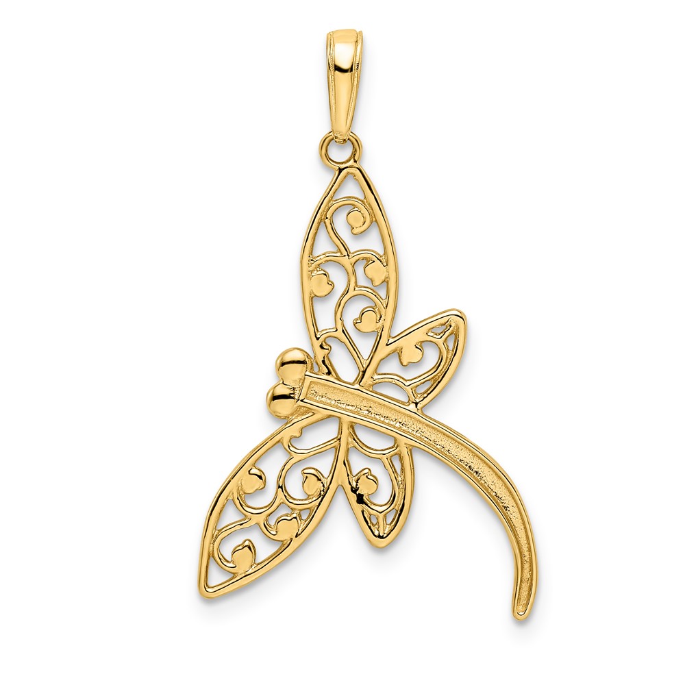 14k and White Rhodium Diamond-cut Filigree Dragonfly Pendant (M2909)