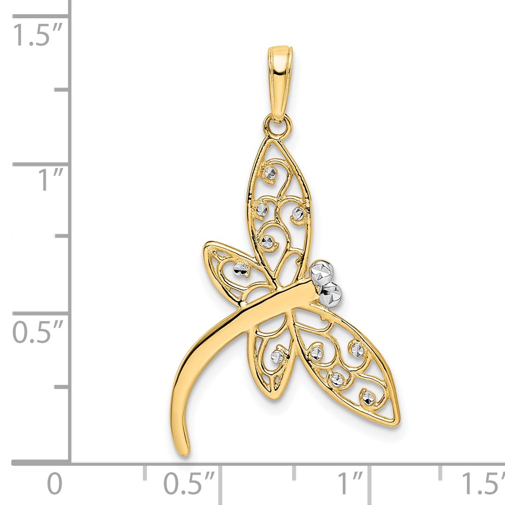 14k and White Rhodium Diamond-cut Filigree Dragonfly Pendant (M2909)