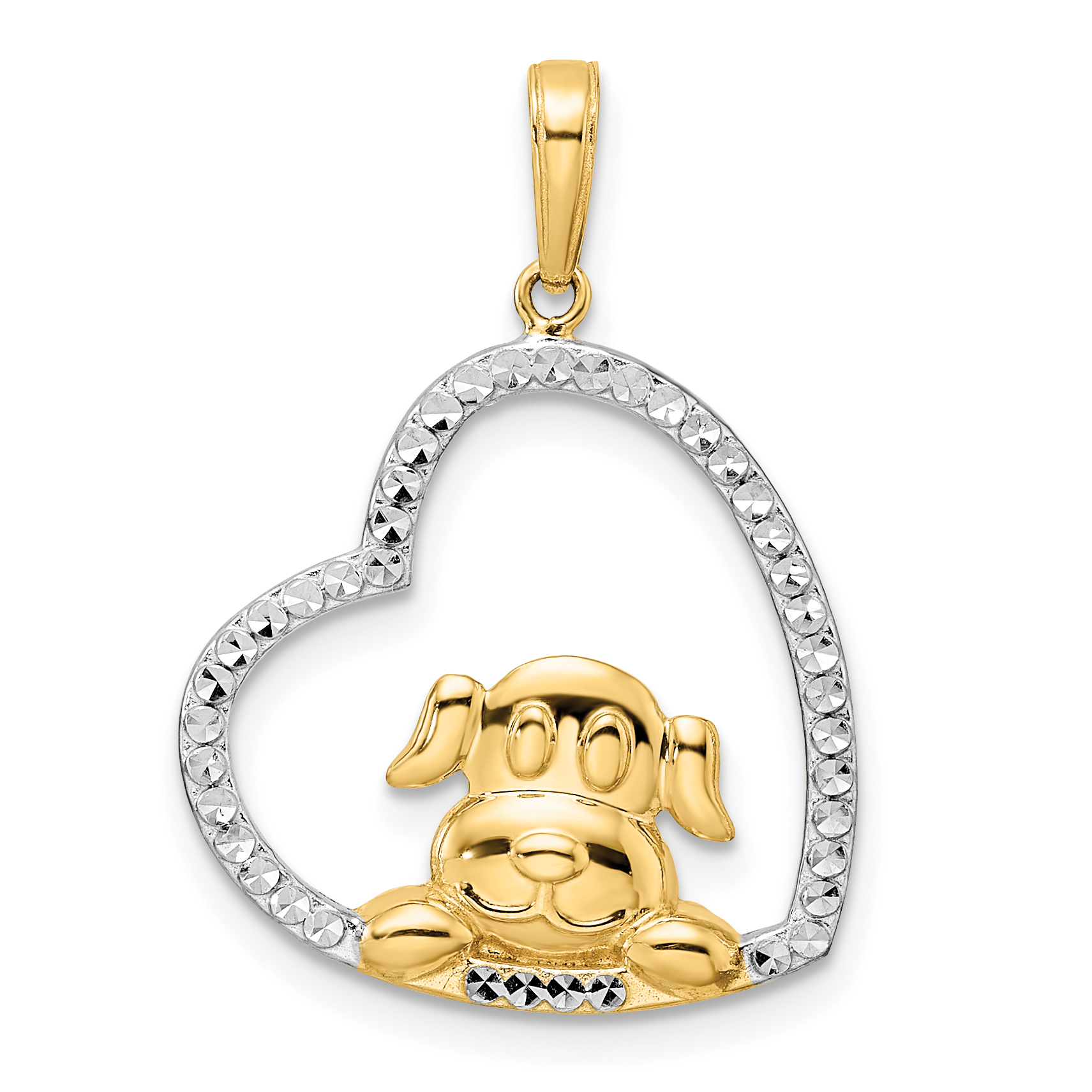 14k & White Rhodium D/C Puppy in Heart Pendant (M2915)