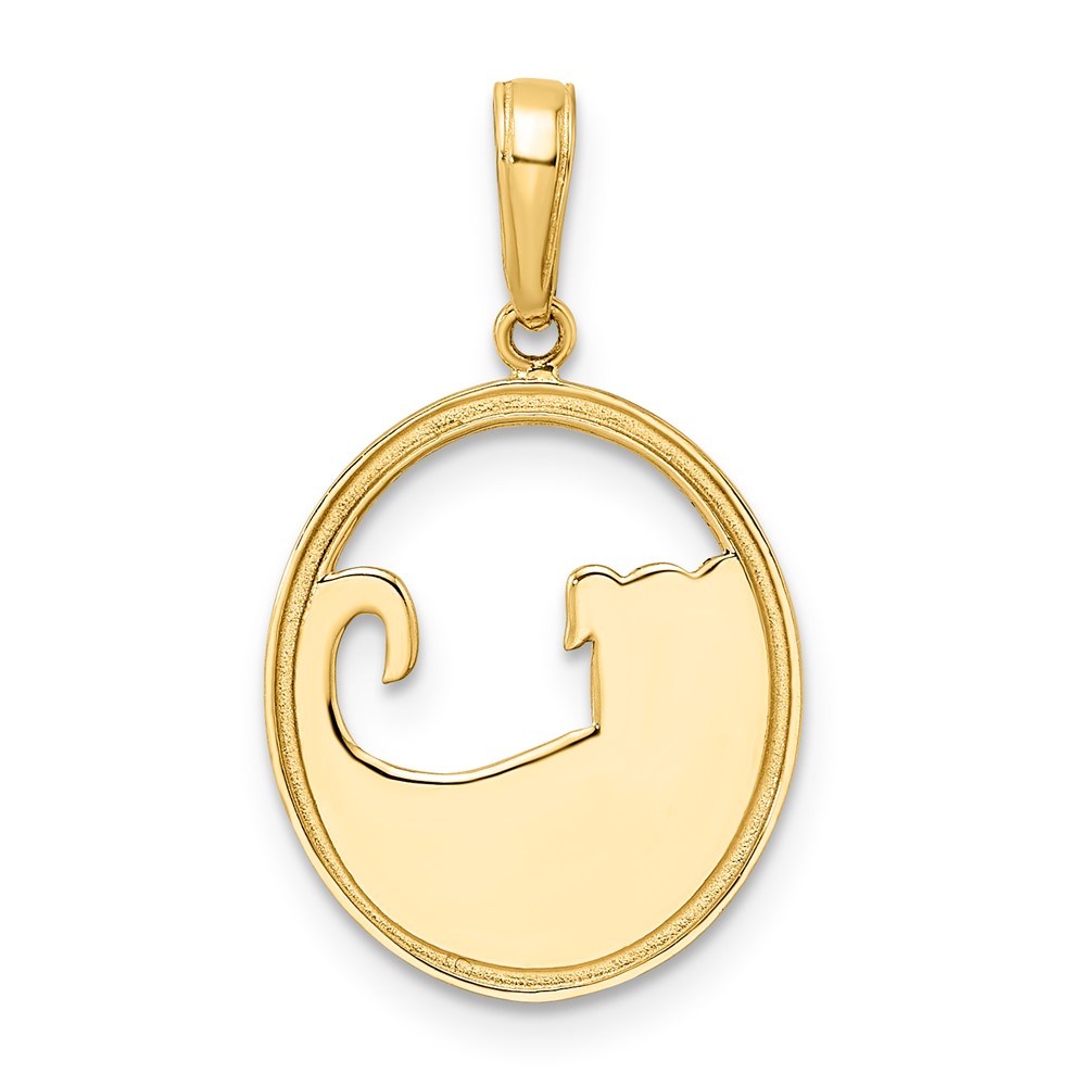 14k and White Rhodium Diamond-cut Dog in Oval Pendant (M2916)