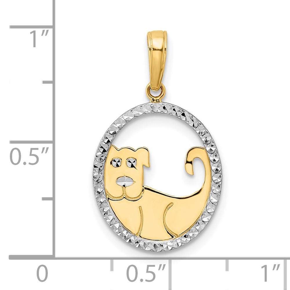 14k and White Rhodium Diamond-cut Dog in Oval Pendant (M2916)
