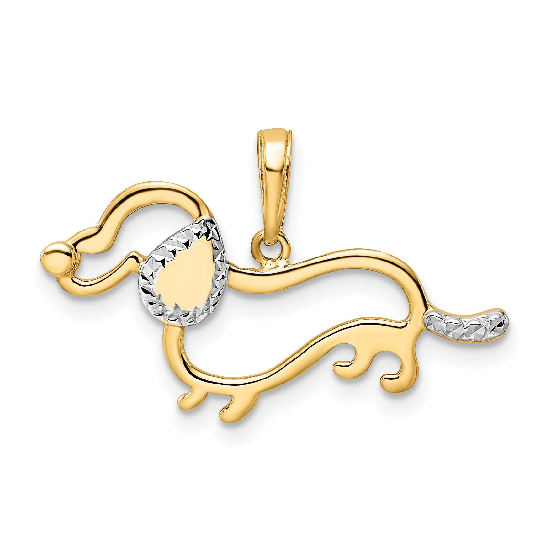 14k and White Rhodium Diamond-cut Dachshund Pendant (M2917)