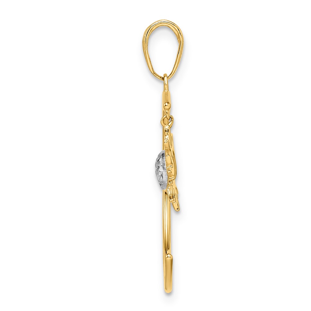 14k and White Rhodium Diamond-cut Moon and Dangle Sun Pendant (M2921)