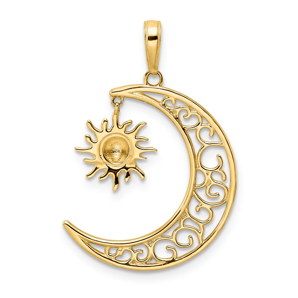 14k and White Rhodium Diamond-cut Moon and Dangle Sun Pendant (M2921)