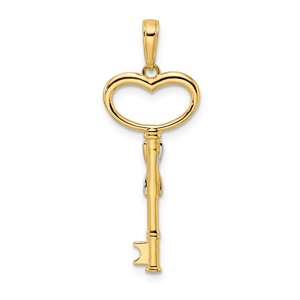 14k and White Rhodium Diamiond-cut Heart Key Pendant (M2931)