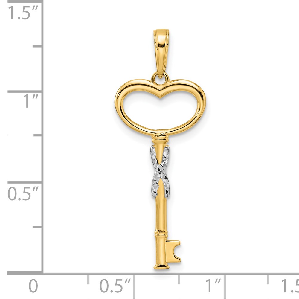 14k and White Rhodium Diamiond-cut Heart Key Pendant (M2931)