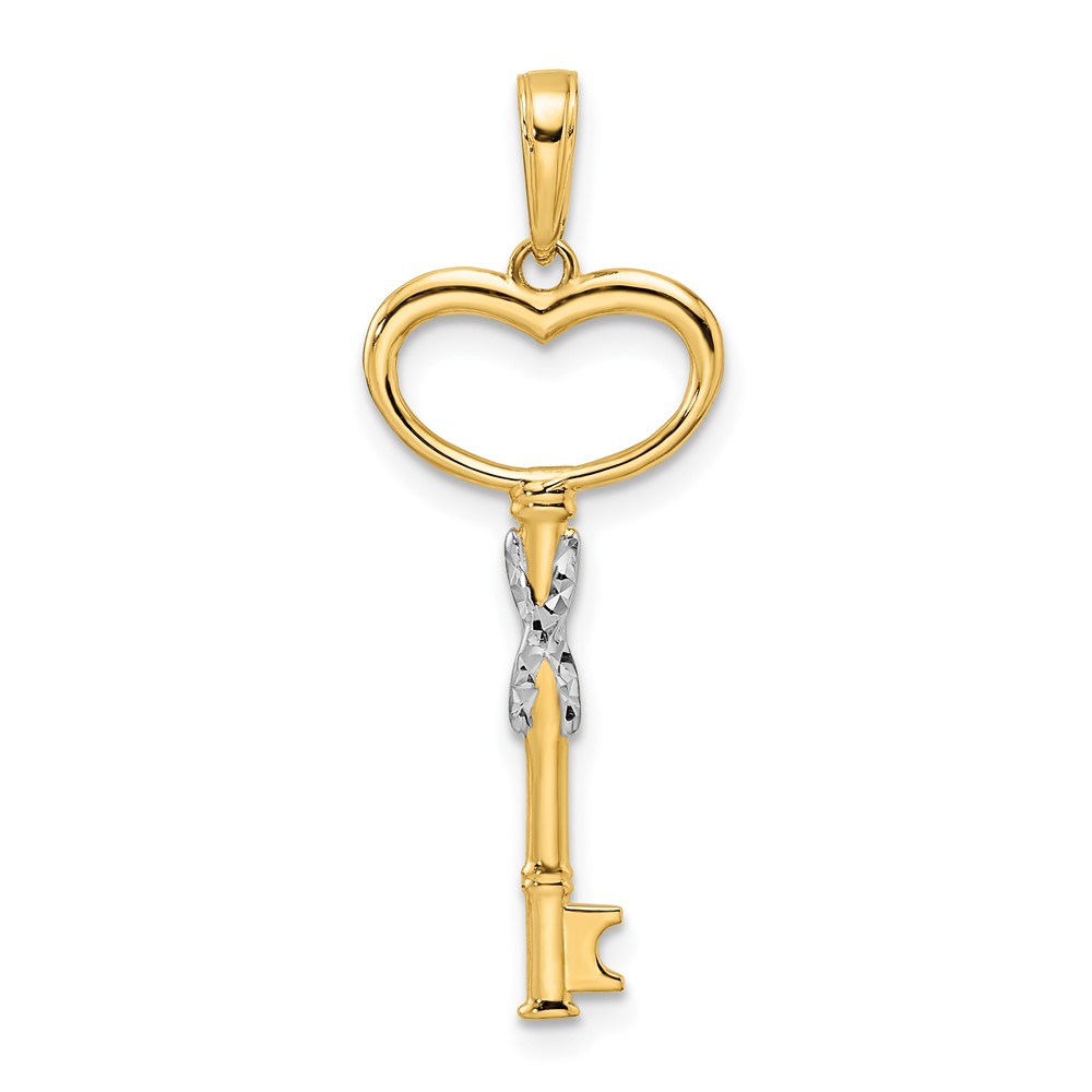 14k and White Rhodium Diamiond-cut Heart Key Pendant (M2931)