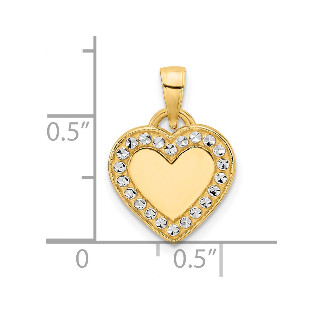 14k and White Rhodium Diamond-cut Border Heart Pendant (M2935)