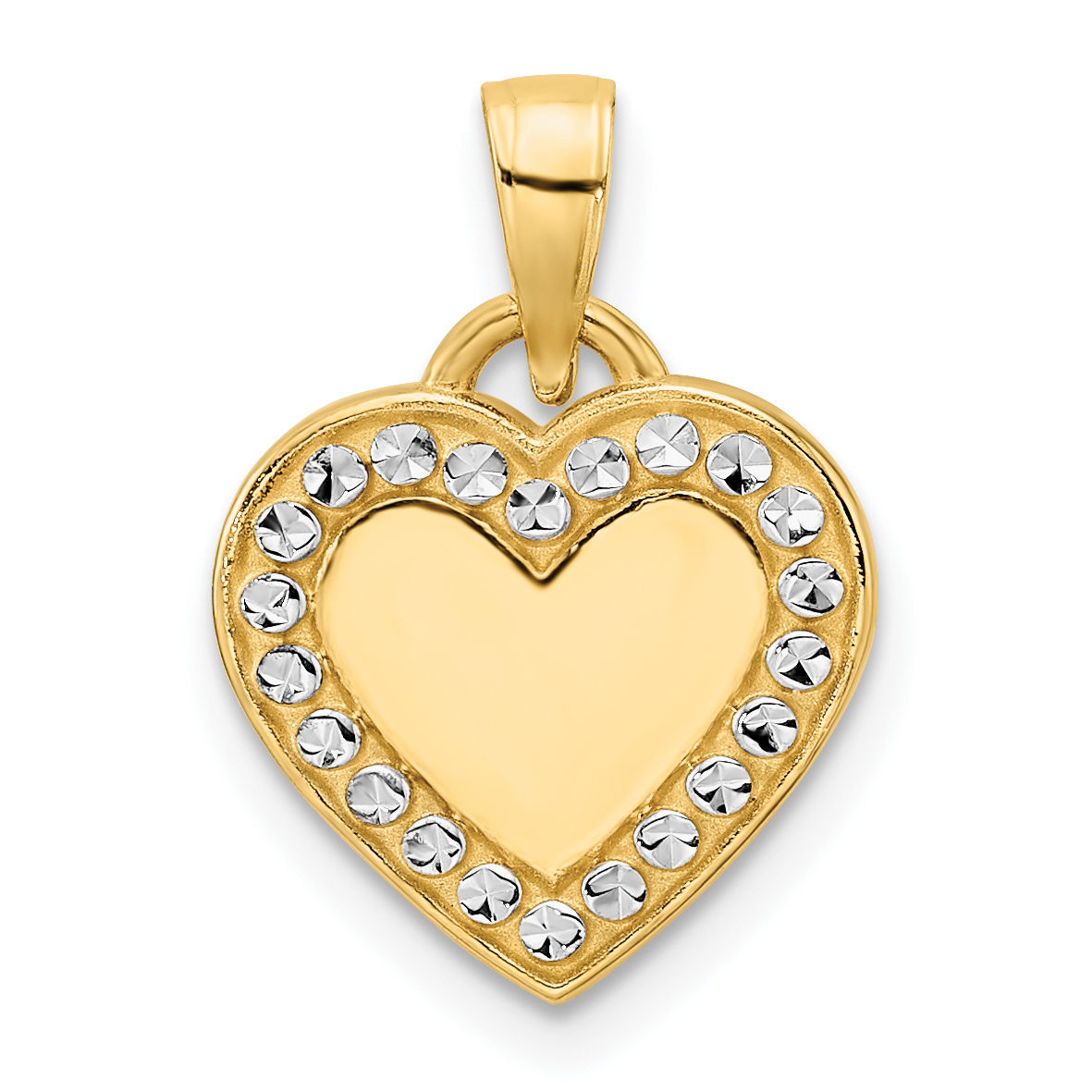 14k and White Rhodium Diamond-cut Border Heart Pendant (M2935)