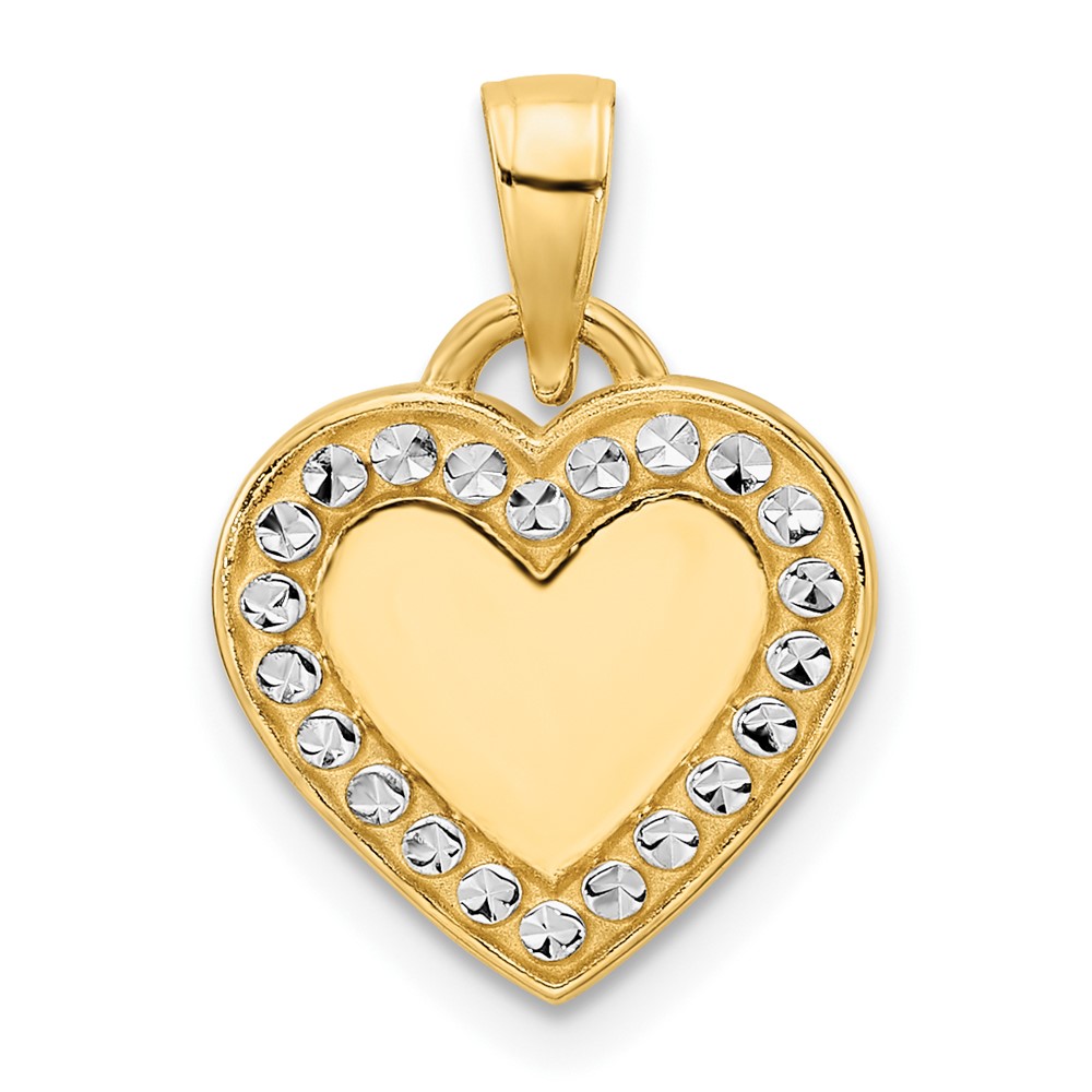 14k and White Rhodium Diamond-cut Border Heart Pendant (M2935)