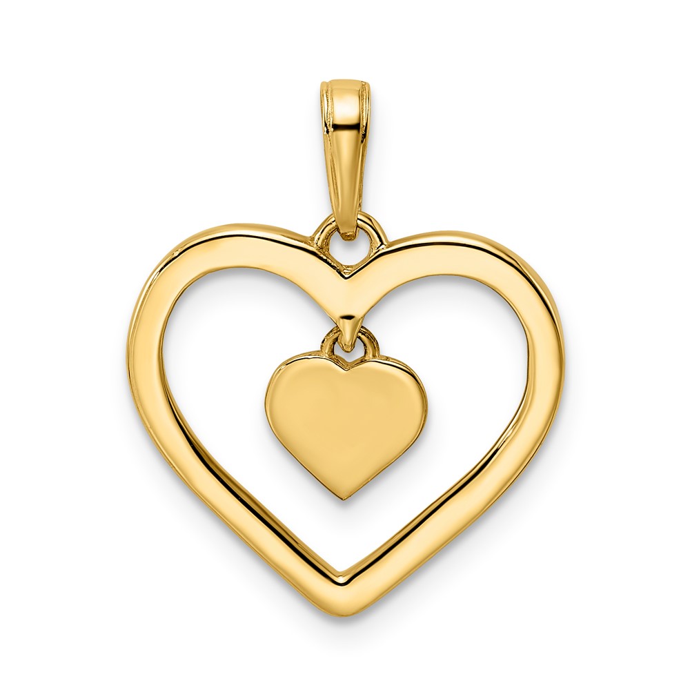 14k and White Rhodium Diamond-cut Heart w/Dangle Heart Pendant (M2937)