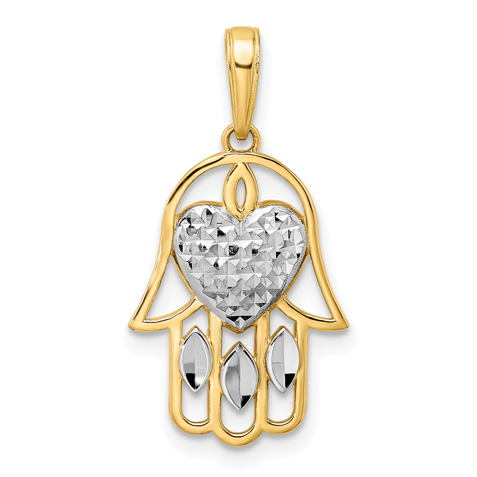 14k & White Rhodium D/C Heart Hamsa Pendant (M2940)