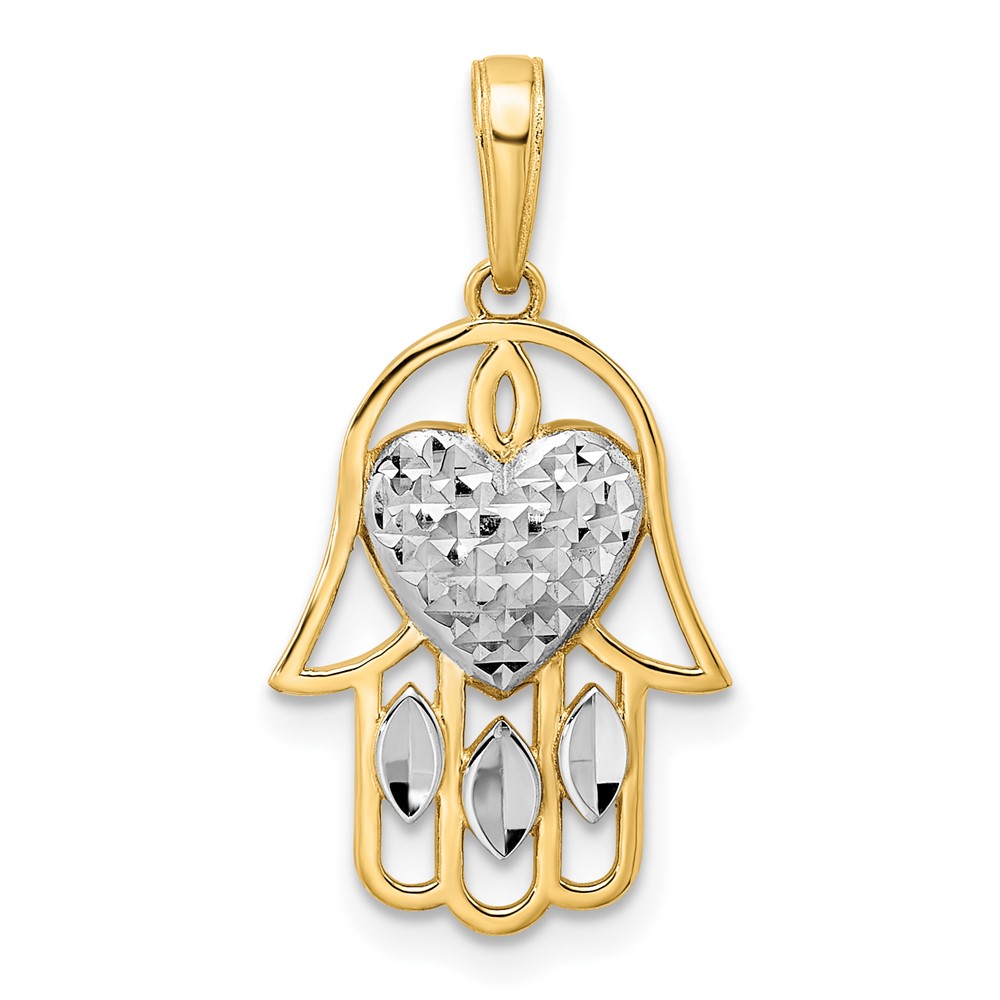 14k & White Rhodium D/C Heart Hamsa Pendant (M2940)
