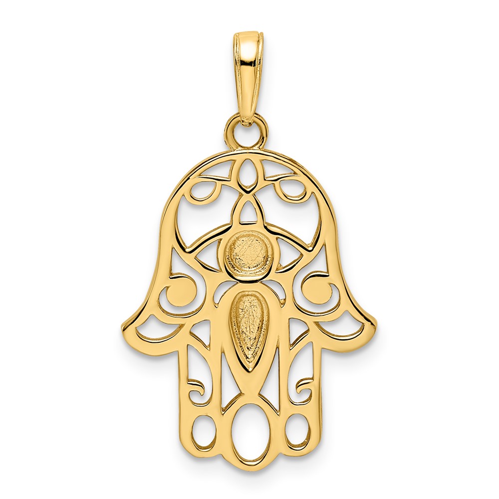 14k & White Rhodium D/C Evil Eye Hamsa Pendant (M2941)