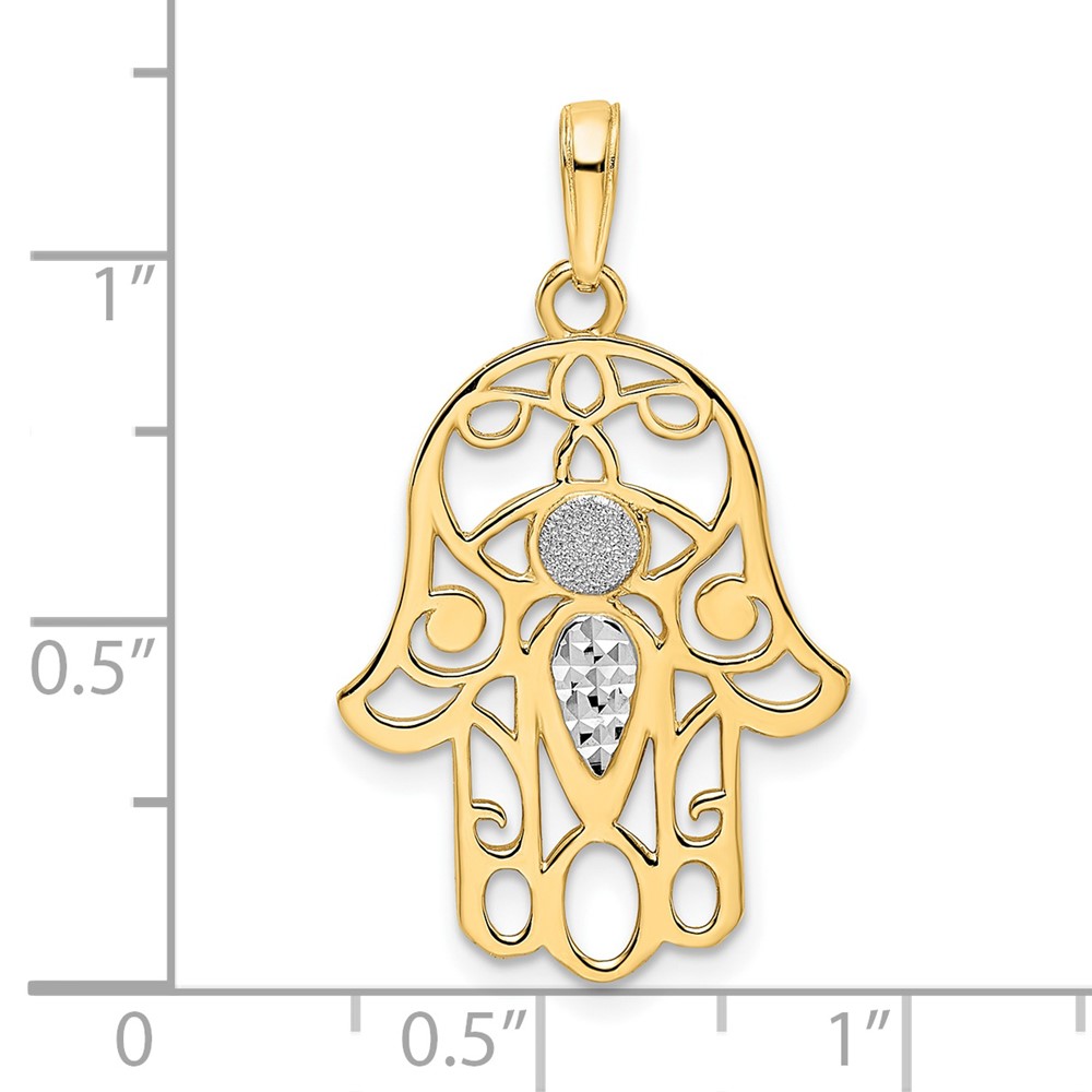 14k & White Rhodium D/C Evil Eye Hamsa Pendant (M2941)