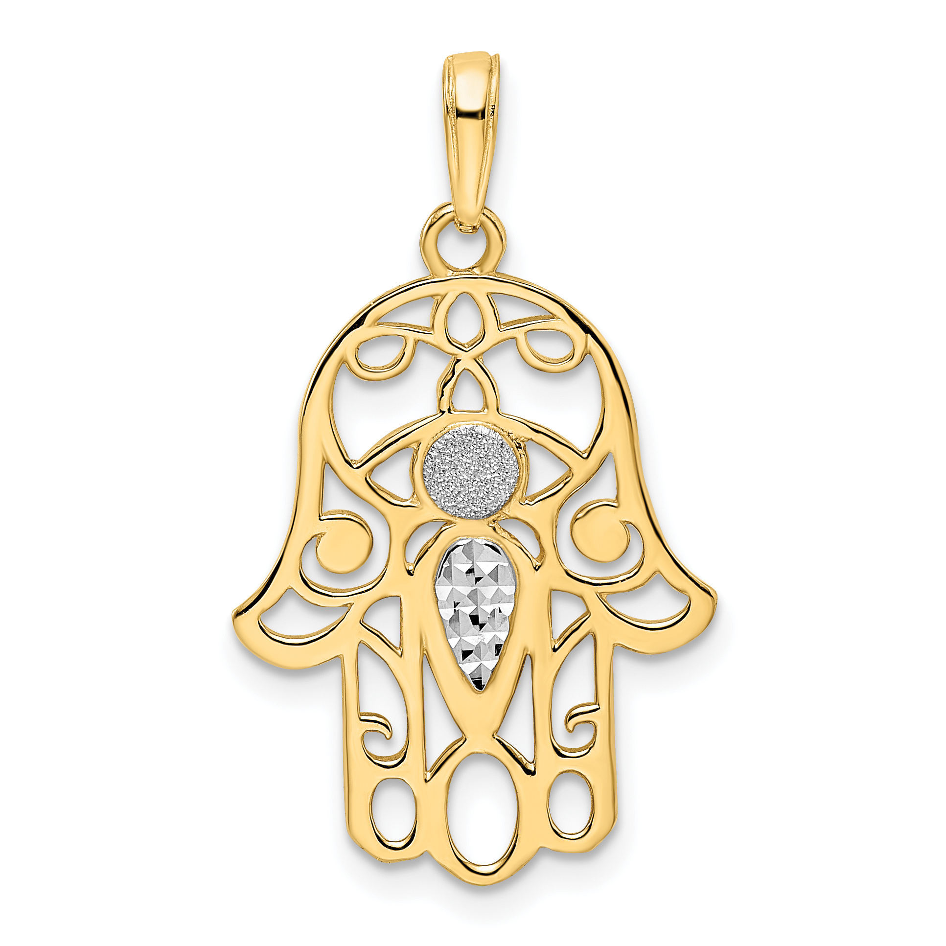 14k & White Rhodium D/C Evil Eye Hamsa Pendant (M2941)