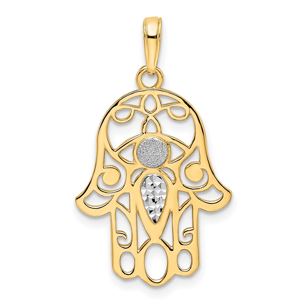 14k & White Rhodium D/C Evil Eye Hamsa Pendant (M2941)
