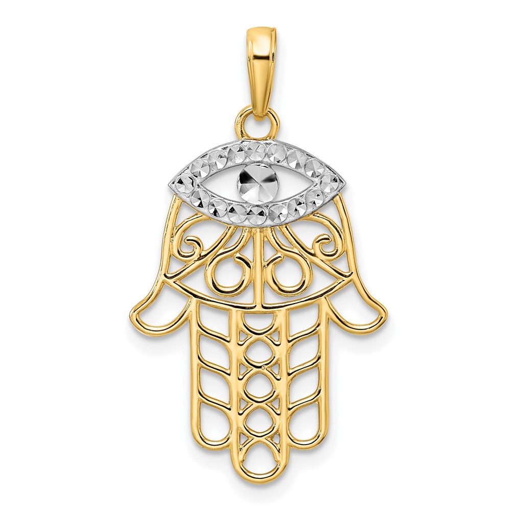 14k & White Rhodium D/C Evil Eye Hamsa Pendant (M2942)