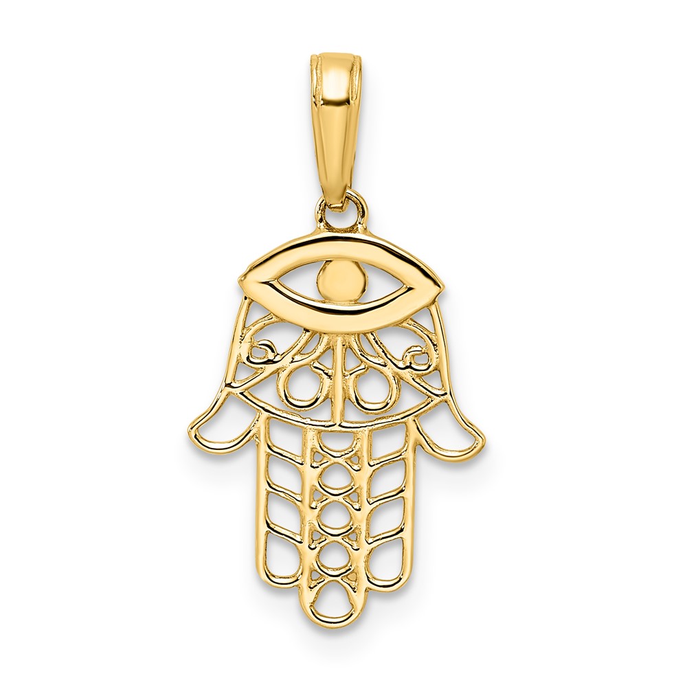 14k & White Rhodium D/C Evil Eye Hamsa Pendant (M2943)