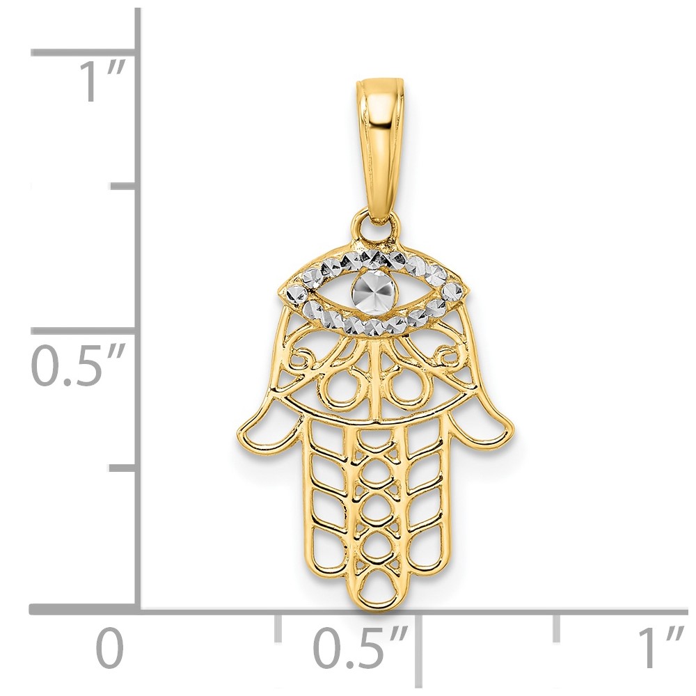 14k & White Rhodium D/C Evil Eye Hamsa Pendant (M2943)
