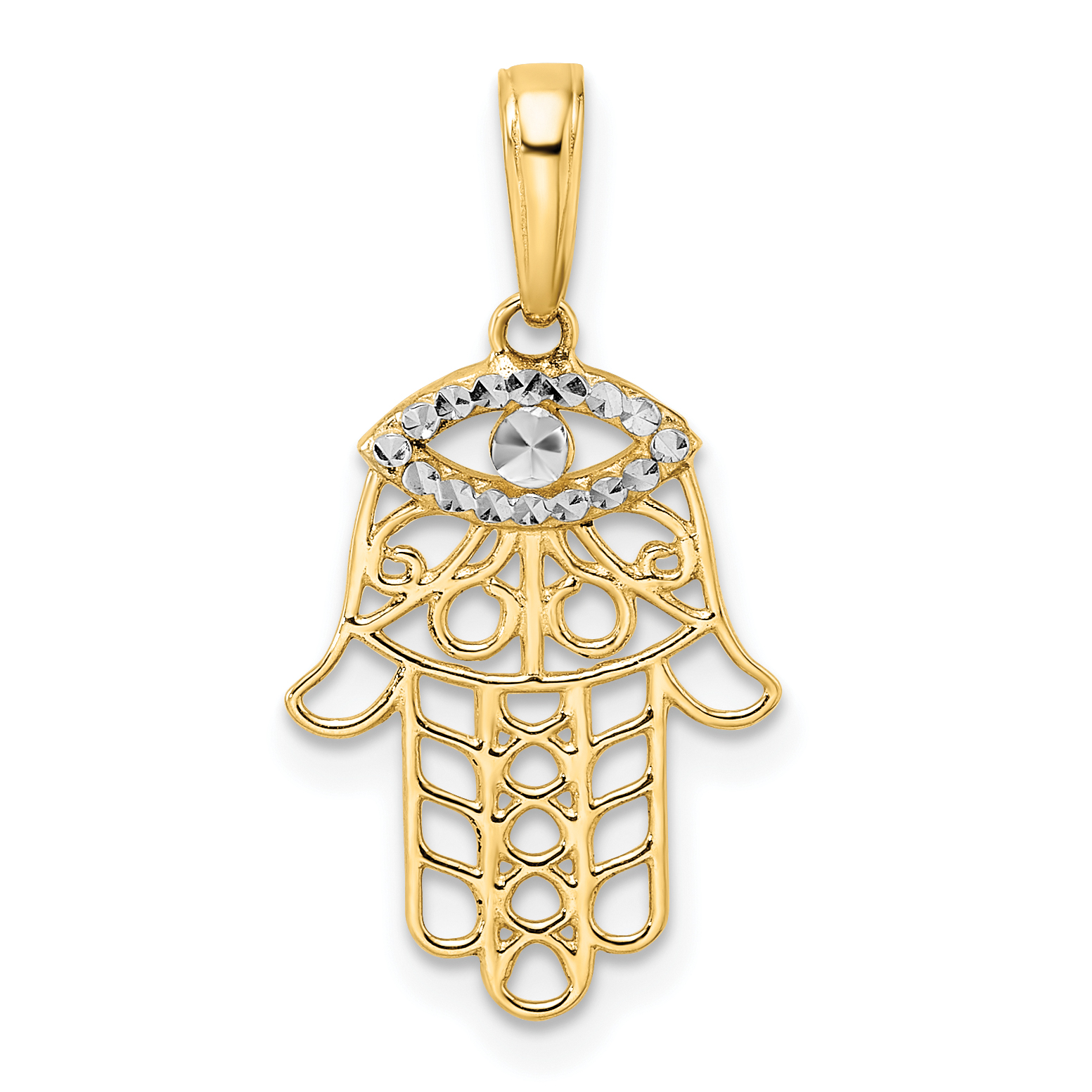14k & White Rhodium D/C Evil Eye Hamsa Pendant (M2943)