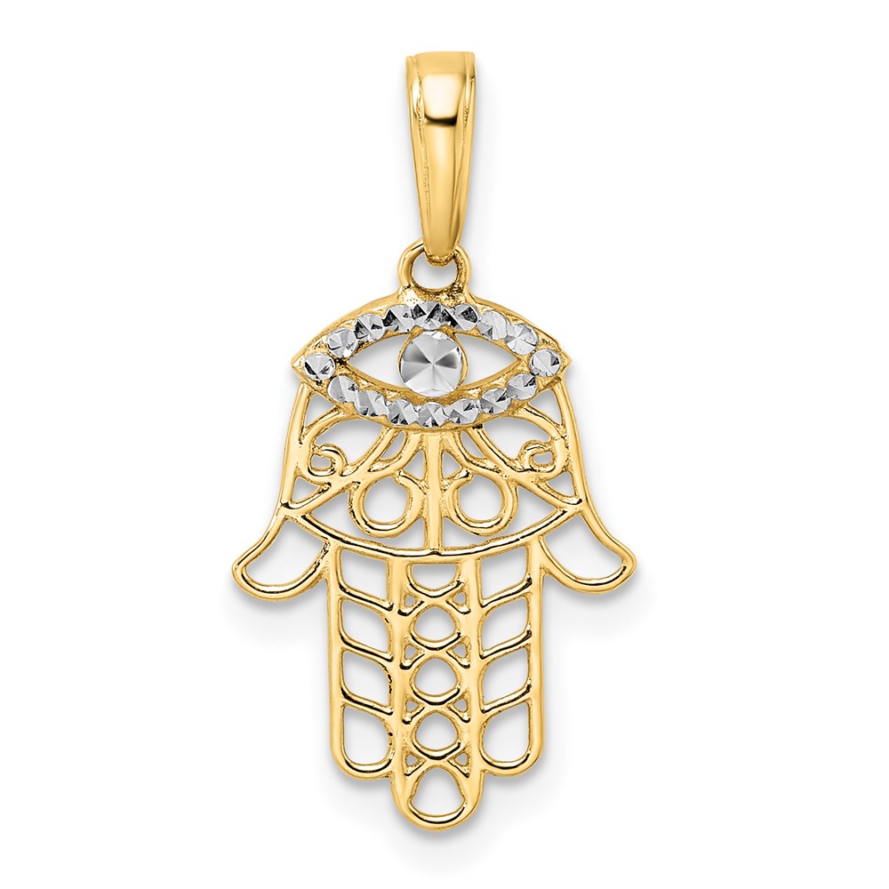 14k & White Rhodium D/C Evil Eye Hamsa Pendant (M2943)