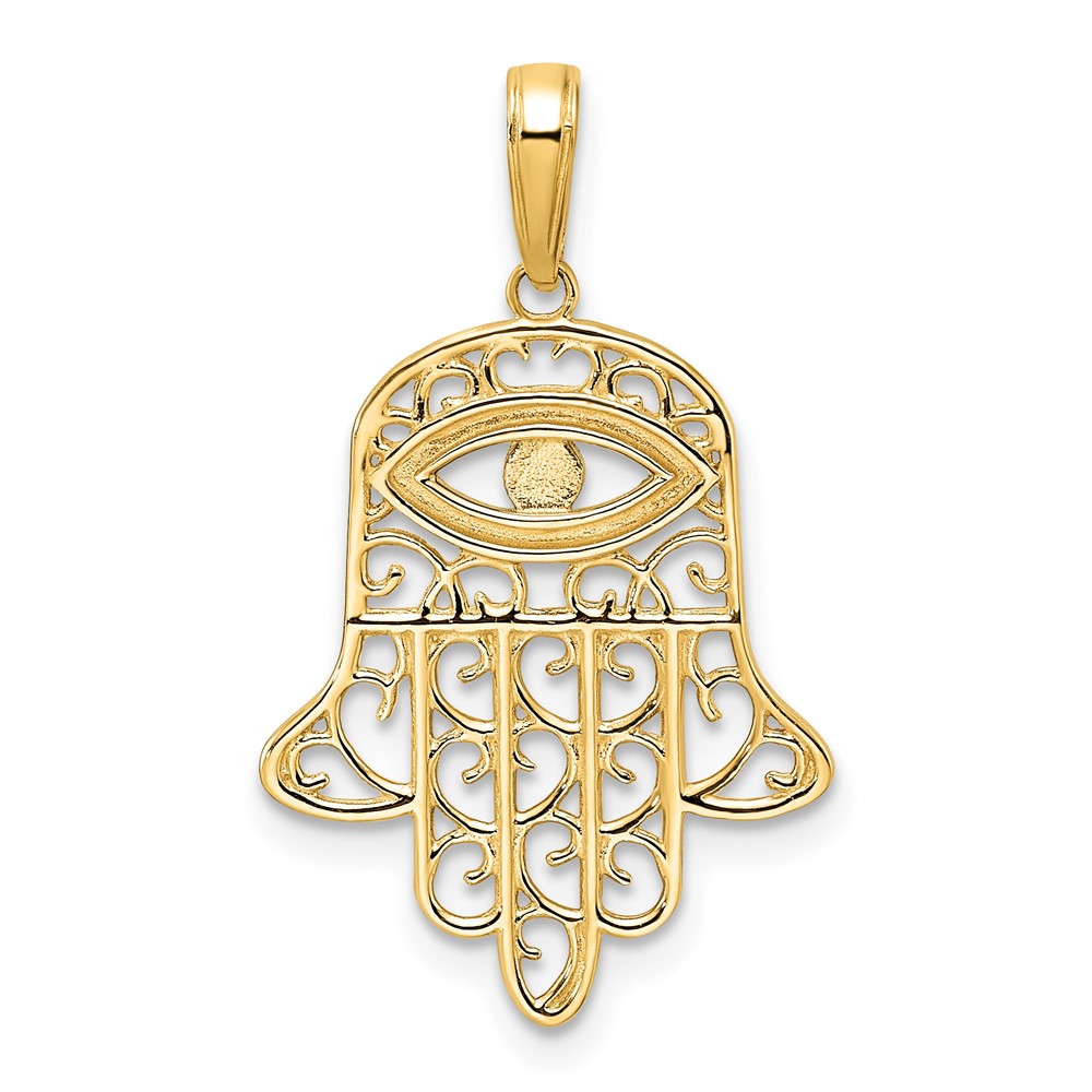 14k & White Rhodium D/C Filigree Evil Eye Hamsa Pendant (M2947)