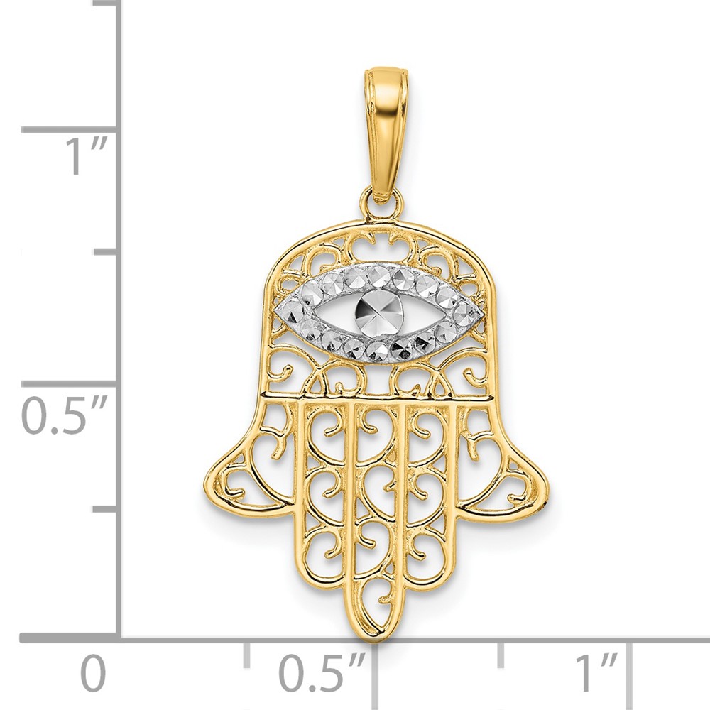 14k & White Rhodium D/C Filigree Evil Eye Hamsa Pendant (M2947)