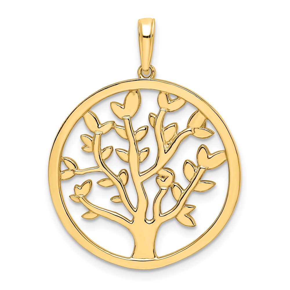 14k and White Rhodium Diamond-cut Tree of Life Pendant (M2948)