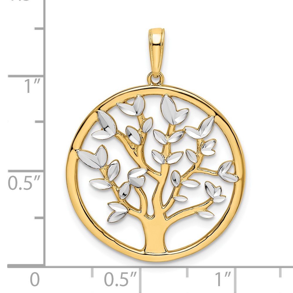 14k and White Rhodium Diamond-cut Tree of Life Pendant (M2948)