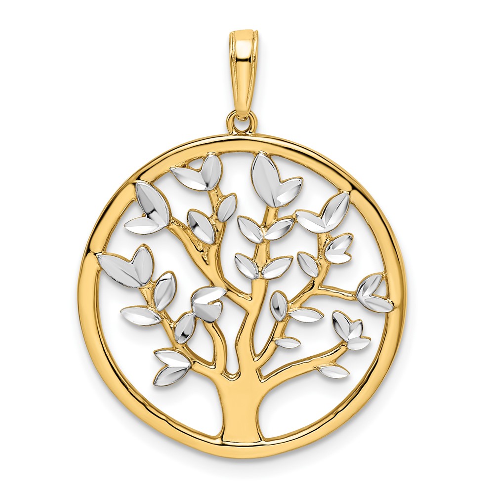 14k and White Rhodium Diamond-cut Tree of Life Pendant (M2948)