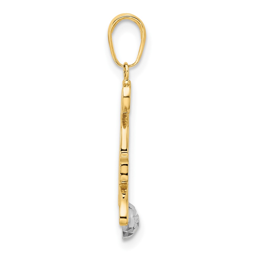 14k and White Rhodium Diamond-cut Cat and Ball Pendant (M2950)