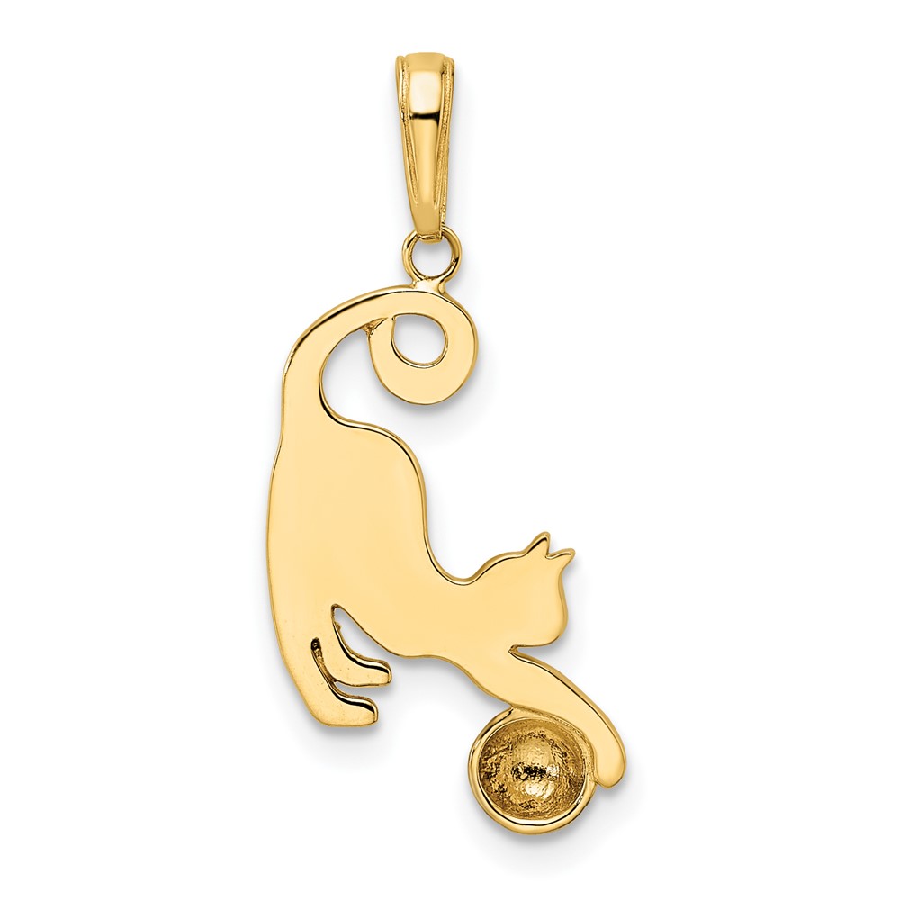14k and White Rhodium Diamond-cut Cat and Ball Pendant (M2950)